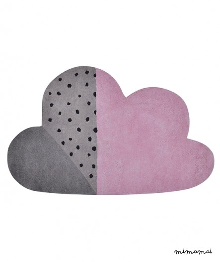 Tapis fille forme nuage rose et gris
