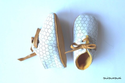 3-6 months Slippers / Baby Shoes Lamb Leather White Mustard Yellow