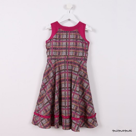 Pleated Dress with Frill purple and black