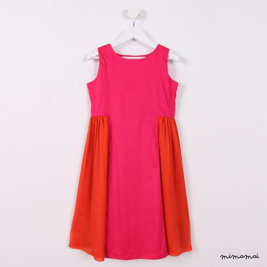 Sleeveless Flared Dress pink and orange