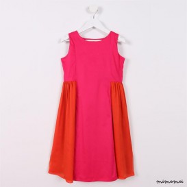 Sleeveless Flared Dress pink and orange