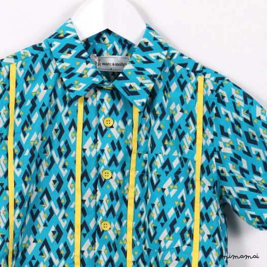 Short-sleeved Piped Shirt green graphic print