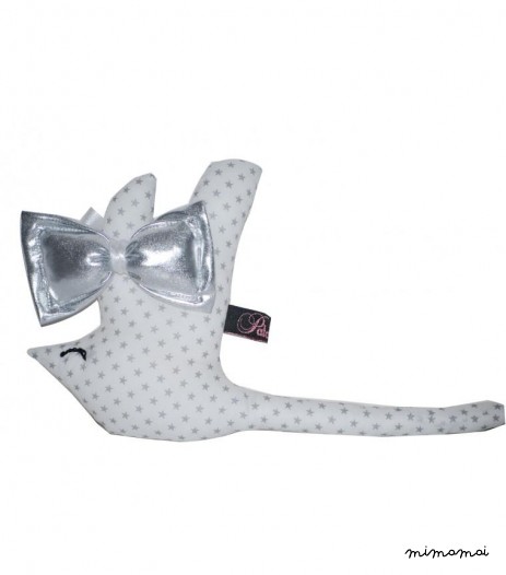 PETIT COUSSIN OISEAU DOUDOU BLANC &Eacute;TOILES ARGENTS