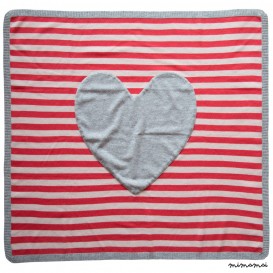 Striped Cashmere Blanket with Heart - Fuchsia