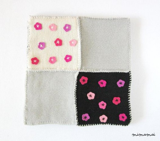 Maglia coperta Patchwork Baby, rosa grigio nero. 100% lana.