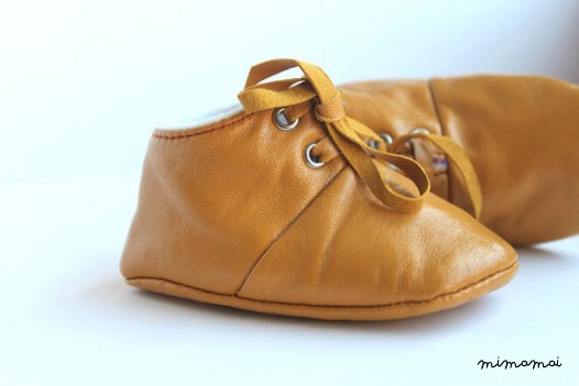 18-24 Months Slippers / Baby Shoes Lamb Leather Mustard