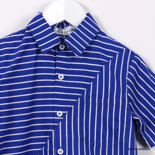 Short-sleeved Slash Shirt blue stripes