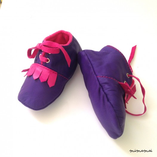 12-18 Months Slippers / Baby Shoes Lamb Leather Purple Pink