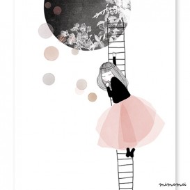 Affiche romantique filette dans la lune