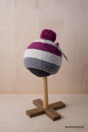 baby, neonato, maglia a strisce berretto con Pompon pompon in grigio, crema e Magenta