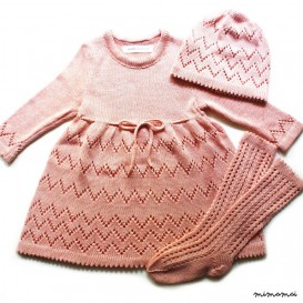 Babygirls/Girls 3 piece set - cotton lace dress, hat and knee-high socks/outfit