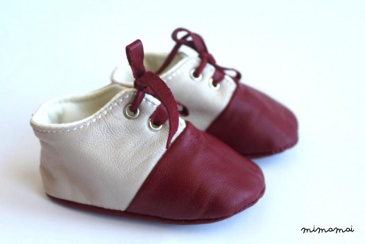 12-18 Months Slippers / Baby Shoes Lamb Leather Claret Red Bordeaux