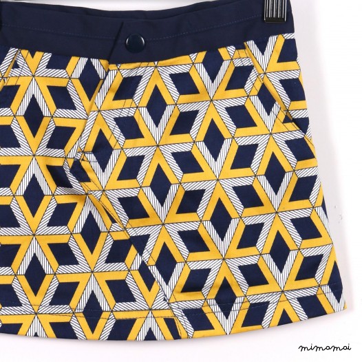 Slanted-zip Skirt navy and yellow