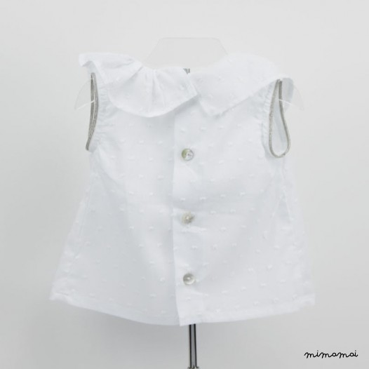 White cotton blouse, Top Sleeveless, Top clip dot cotton , Baby Girls top, Summer baby top