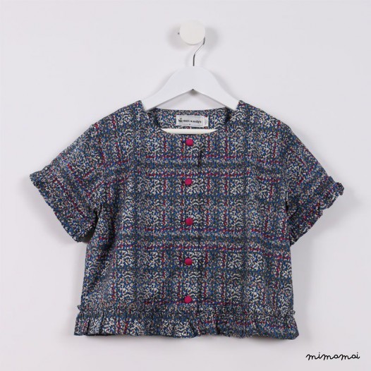 Frilly Button-down Top blue