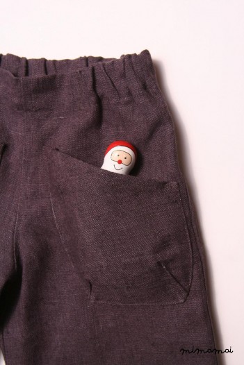 Linen violet brown trousers.Two front pockets