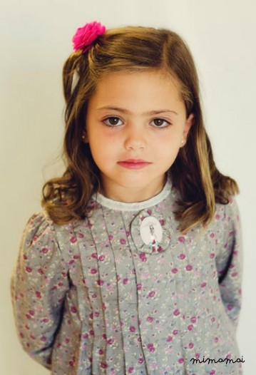 Girls Cotton Dress, Long Sleeve Girls Dress, Warm Cotton Dress in Gray and Purple