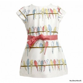 Girls Georgina Dress in White Budgies