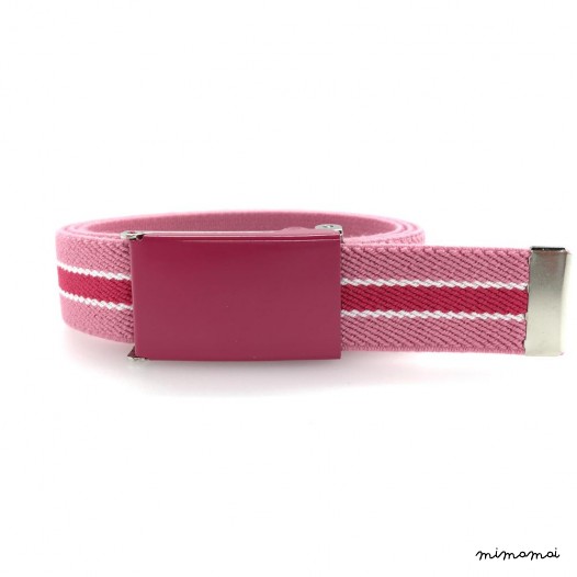 Pink belt, fuchsia buckle with white and fuchsia stripes
