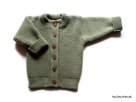 Babies/Children's Virgin wool round neck Cardigan with handmade oak buttons