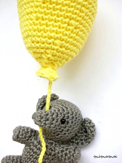 crochet elephant with balloon, elephant plush, elephant stuffed animal