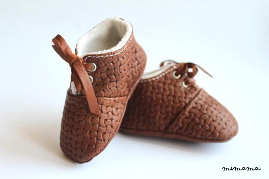 3 - 6 Months Slippers / Baby Shoes Soft Sole Lamb Leather Brown Marrown