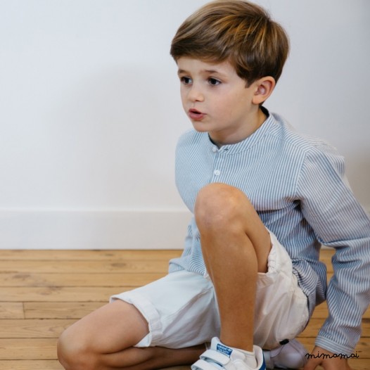 Chemise col mao &agrave; rayures Maxence