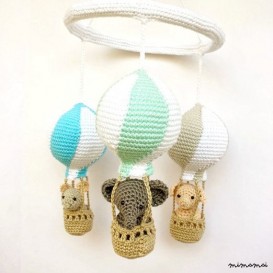 Gray aqua turquoise nursery mobile, Baby boy crochet mobile