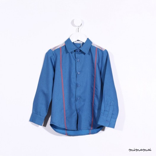 Long-sleeved Shirt with Embroidery denim and orange